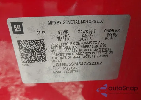 2018 Chevrolet Cruze Lt Auto from USA, damaged, VIN 1G1BE5SM5J7232182